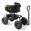 Rolling Garden Cart with Cushioned Backrest & Seat, Outdoor Gardening Stool for Planting