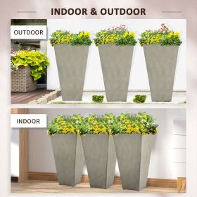 Set of 3 Tall Planters with Drainage Hole, 28" Outdoor Flower Plant Pots, Indoor Planters for Porch Patio and Deck, Gray