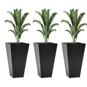 Set of 3 Tall Planters with Drainage Hole, 28" Outdoor Flower Plant Pots, Indoor Planters for Porch Patio and Deck, Black