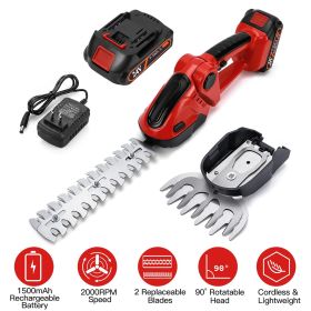 24V Cordless Handheld Grass Shear Hedge Trimmer with 90° Cutting Angle 2Pcs Replaceable Blades Electric Shrub Trimmer Hedge Cutter with Detachable Bat