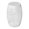 9.4" Steel Patio End Table, Round Hollow Drum Side Table, Accent Table for Indoor and Outdoor, White