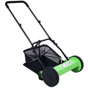 14 Inch 5-blade Hand Push Scroll Lawn Mower With Grass  Device, Green (Color: Green)