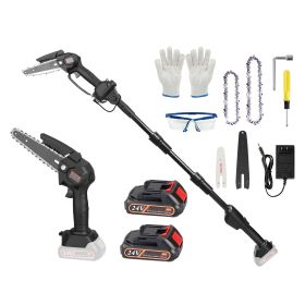 2-in-1 Cordless Pole Saw & Mini Chainsaw Electric Mini Chainsaw Length Adjustable Cordless Chain Saw with 2Pcs 1500mAh Batteries 4in/6in Chains for Tr (Color: Black, size: One size)